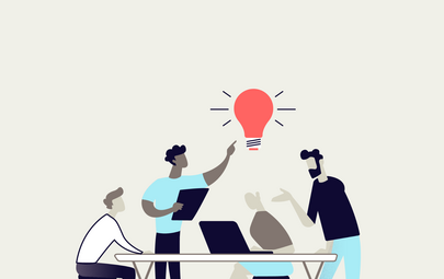 Illustration Menschen am Tisch mit Glühbirne